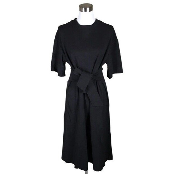 Marimekko Dresses & Skirts - MARIMEKKO Klaudia Dress Black Knit Belted Sleeved Minimalist Sheath Midi Small
